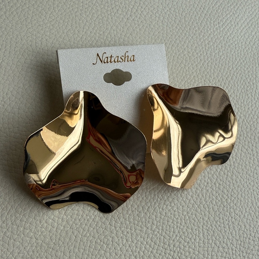 Natasha Gold-toned Statement‎ Earrings With a Hammered or Abstract Design.